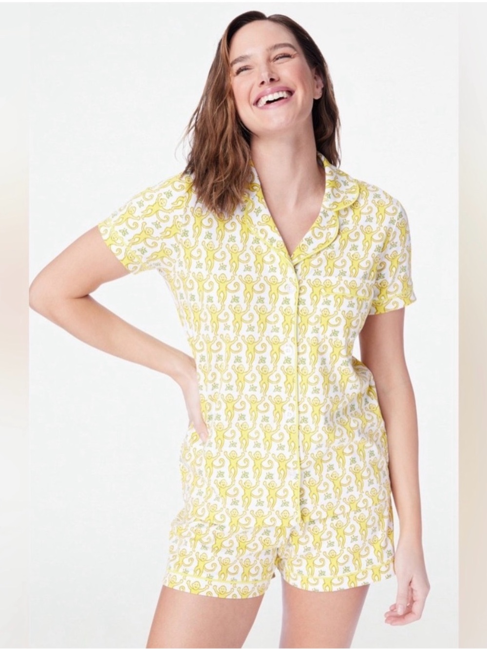 Roller Rabbit Yellow Monkey Print Prima Cotton Pajama Top size Small